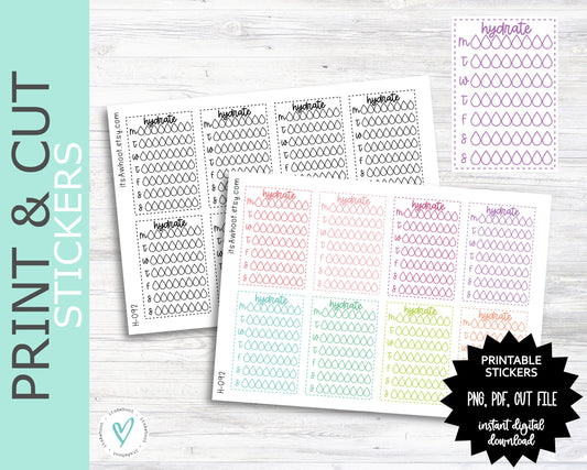 Hydrate / Water Sidebar PRINT & CUT Planner Stickers (H092PC)