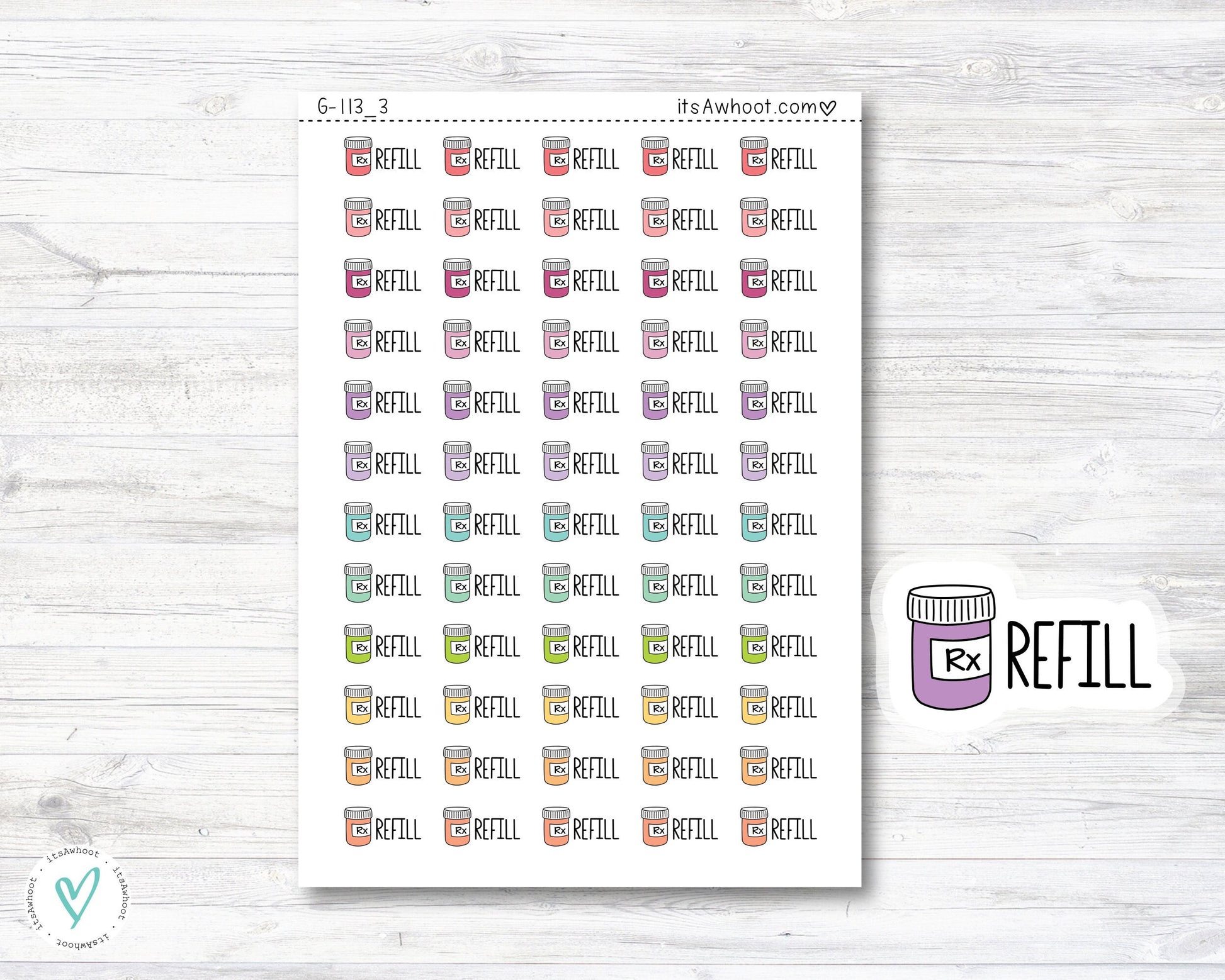 Prescription Refill icon Stickers, Prescription Refill Planner Stickers, Doodle Prescription Refill Stickers (G113_3)