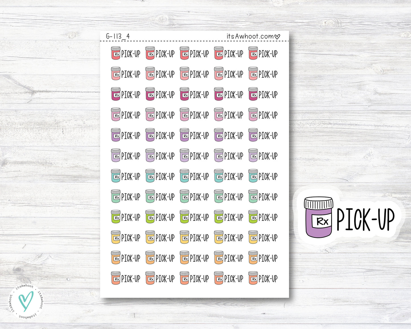 Prescription Pick-Up icon Stickers, Prescription Pick-Up Planner Stickers, Doodle Prescription Pick-Up Stickers (G113_4)