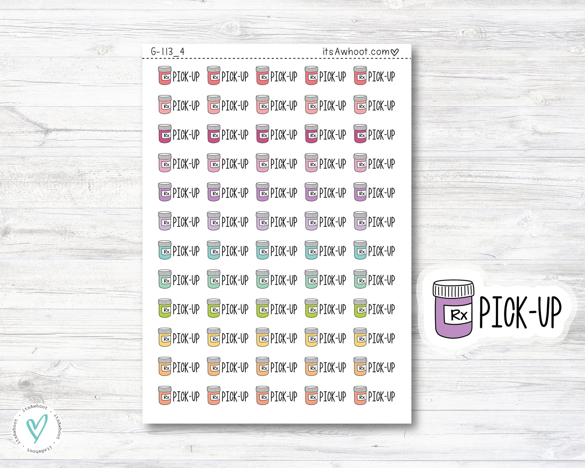 Prescription Pick-Up icon Stickers, Prescription Pick-Up Planner Stickers, Doodle Prescription Pick-Up Stickers (G113_4)