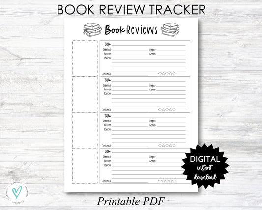 Book Review Printable, Book Tracker - PRINTABLE (N058)
