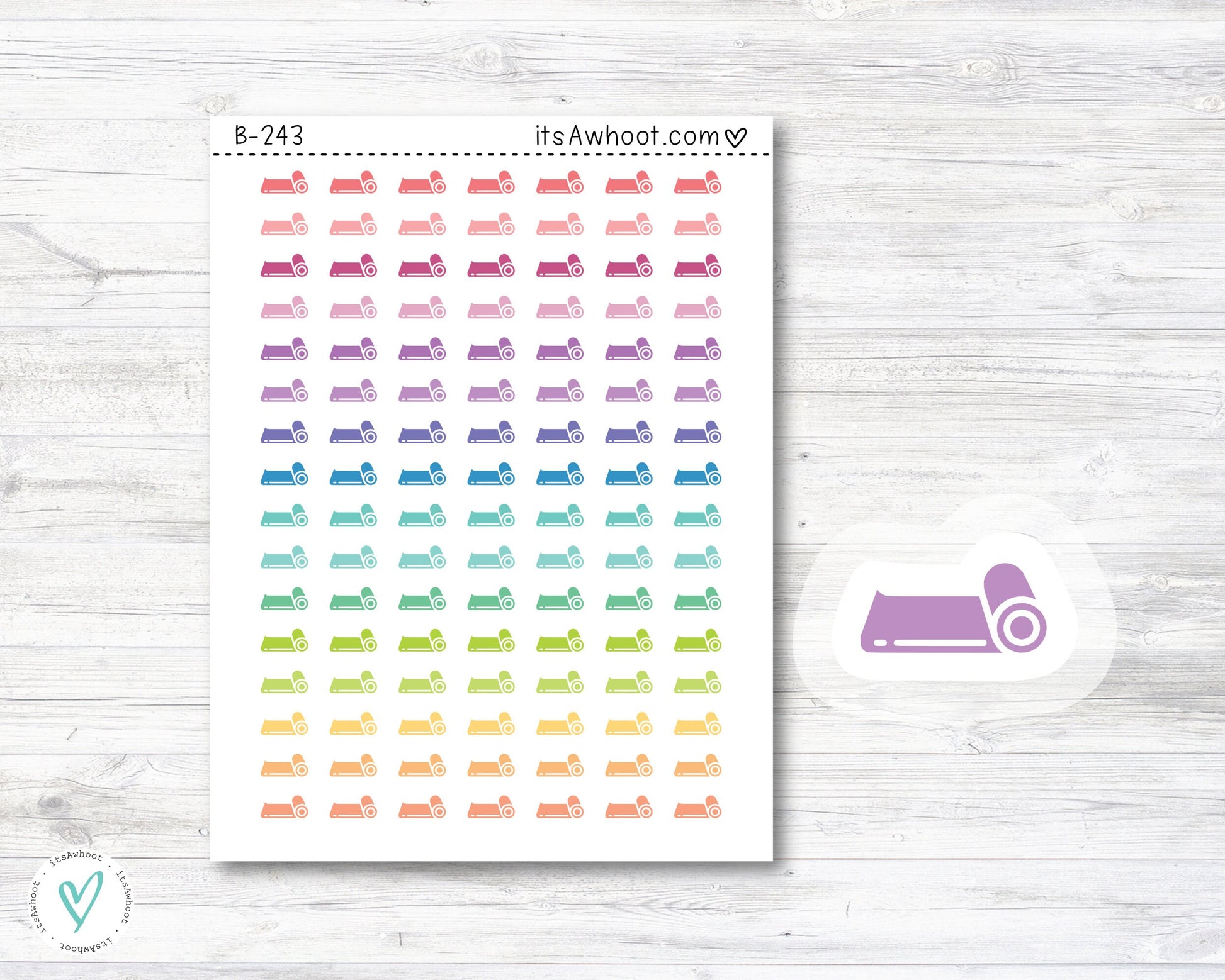 Yoga Mat Planner Stickers, Yoga Stickers, Yoga Mat Icon Stickers - Mini .25" Tall (B243)