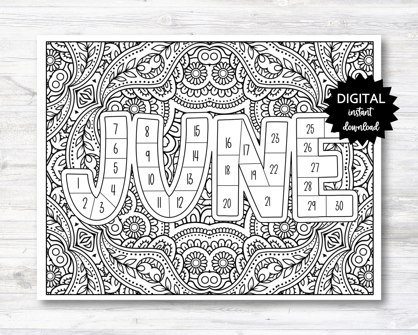 June Habit Tracker Coloring Sheet Printable, Month Habit Tracker Coloring Sheet, June Coloring Sheet - PRINTABLE (O013Jun)