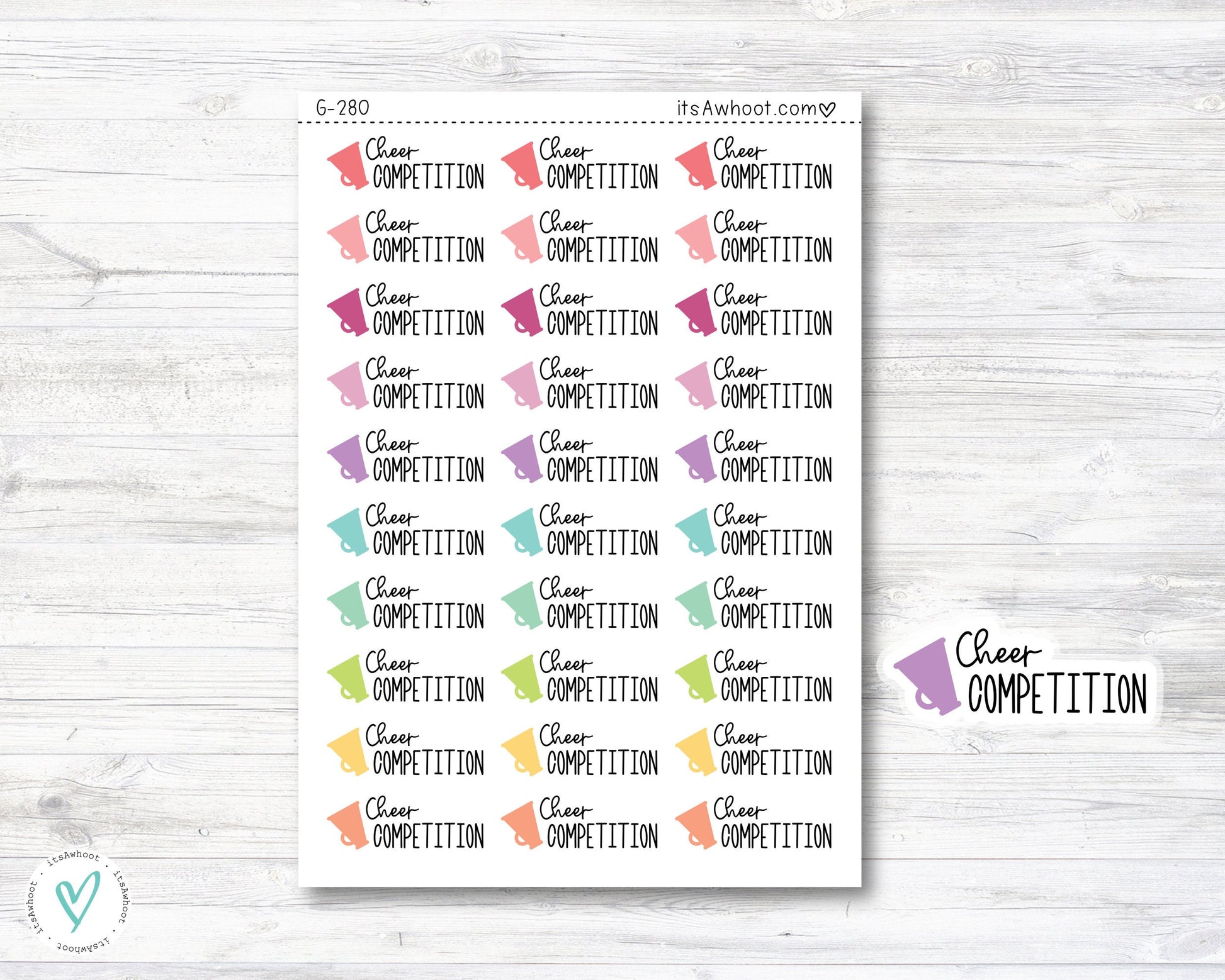 Cheer Competition Planner Stickers, Script Cheerleading Stickers (G280)