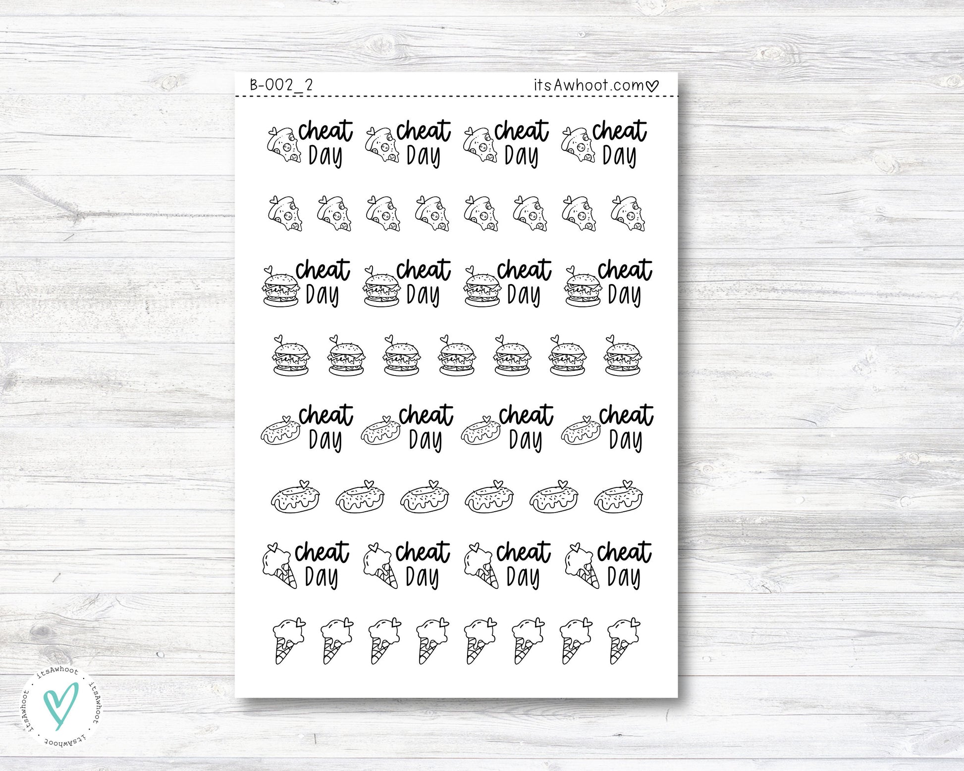 Cheat Day Stickers, Cheat Day Food Doodle Planner Stickers (B002_2)