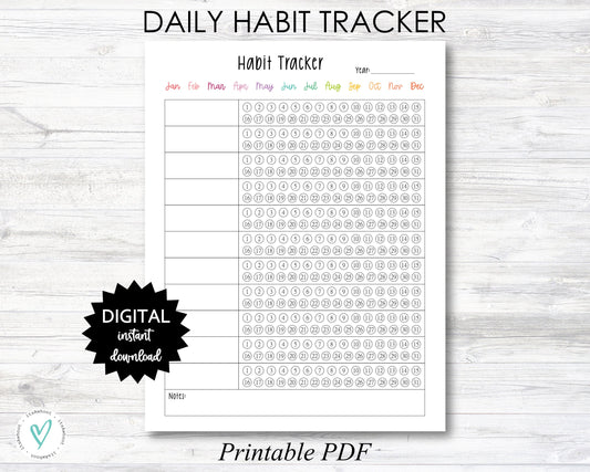Yearly Habit Tracker Printable, Daily Habit Tracker, Month Habit Tracker - PRINTABLE (N060)