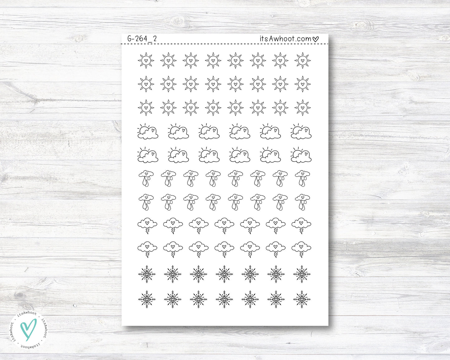 Weather Planner Stickers, Weather Icon Stickers - Black & White (G264_2)