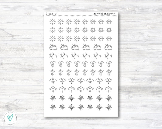 Weather Planner Stickers, Weather Icon Stickers - Black & White (G264_2)