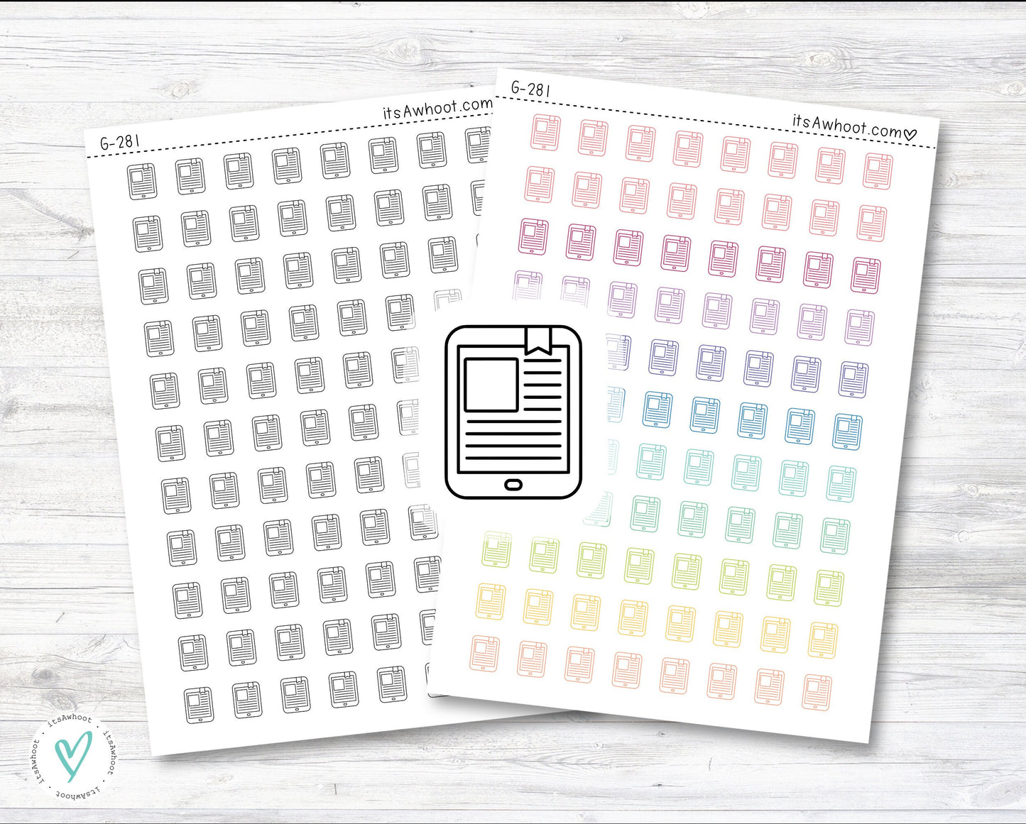 EReader icon Stickers, EBook icon Planner Stickers - .5" (G281)