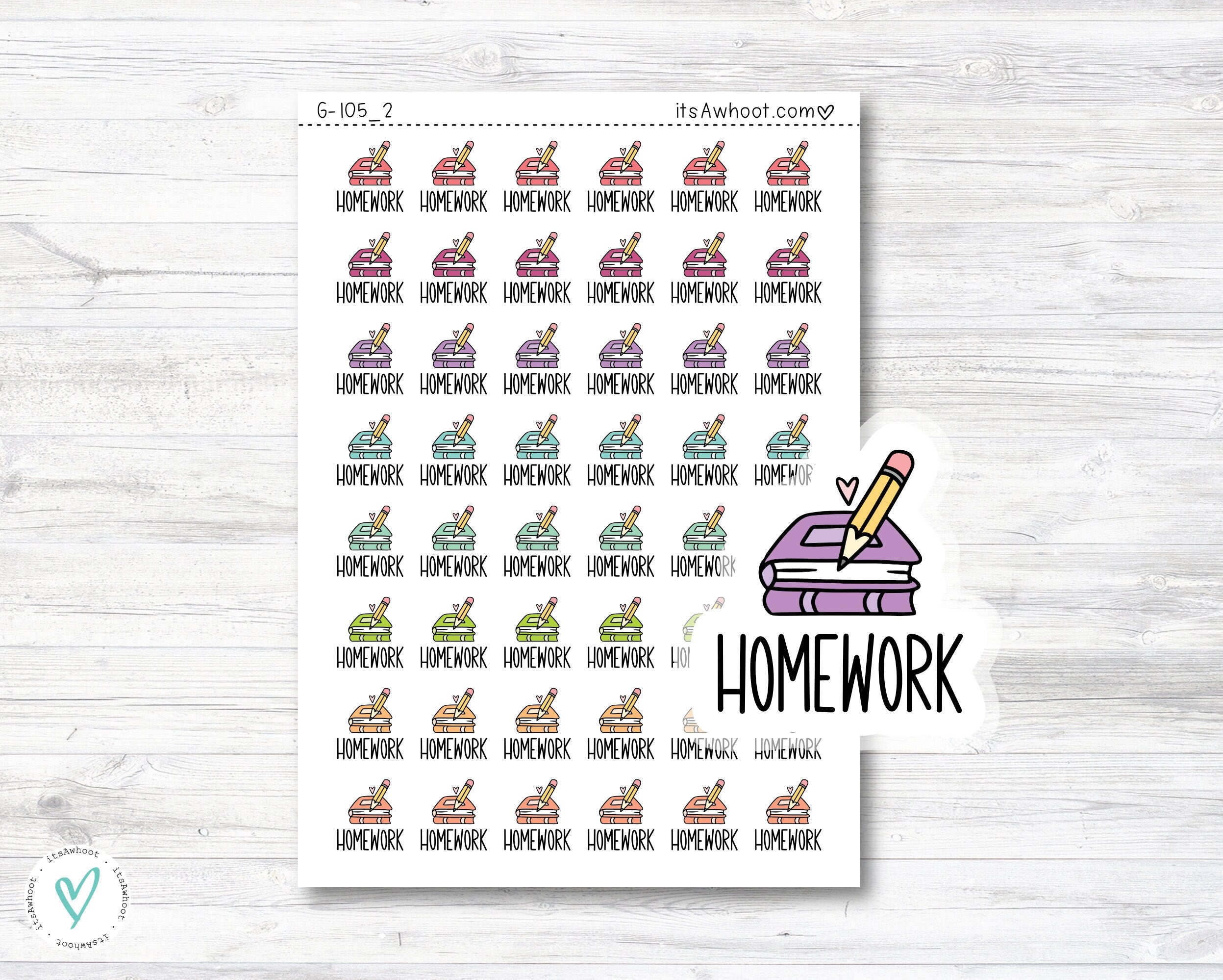 Homework Icon Stickers, Homework Doodle Planner Stickers (G105_2 ...