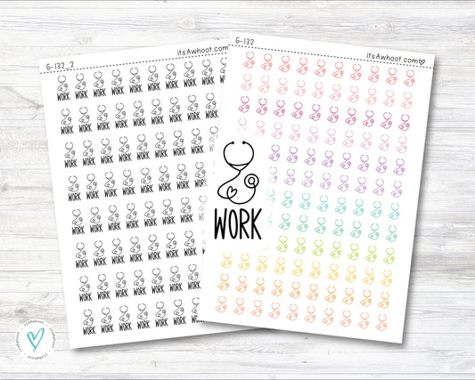 Work with Stethoscope Icon Sticker, Work with Stethoscope Doodle Planner Stickers (G132_2)