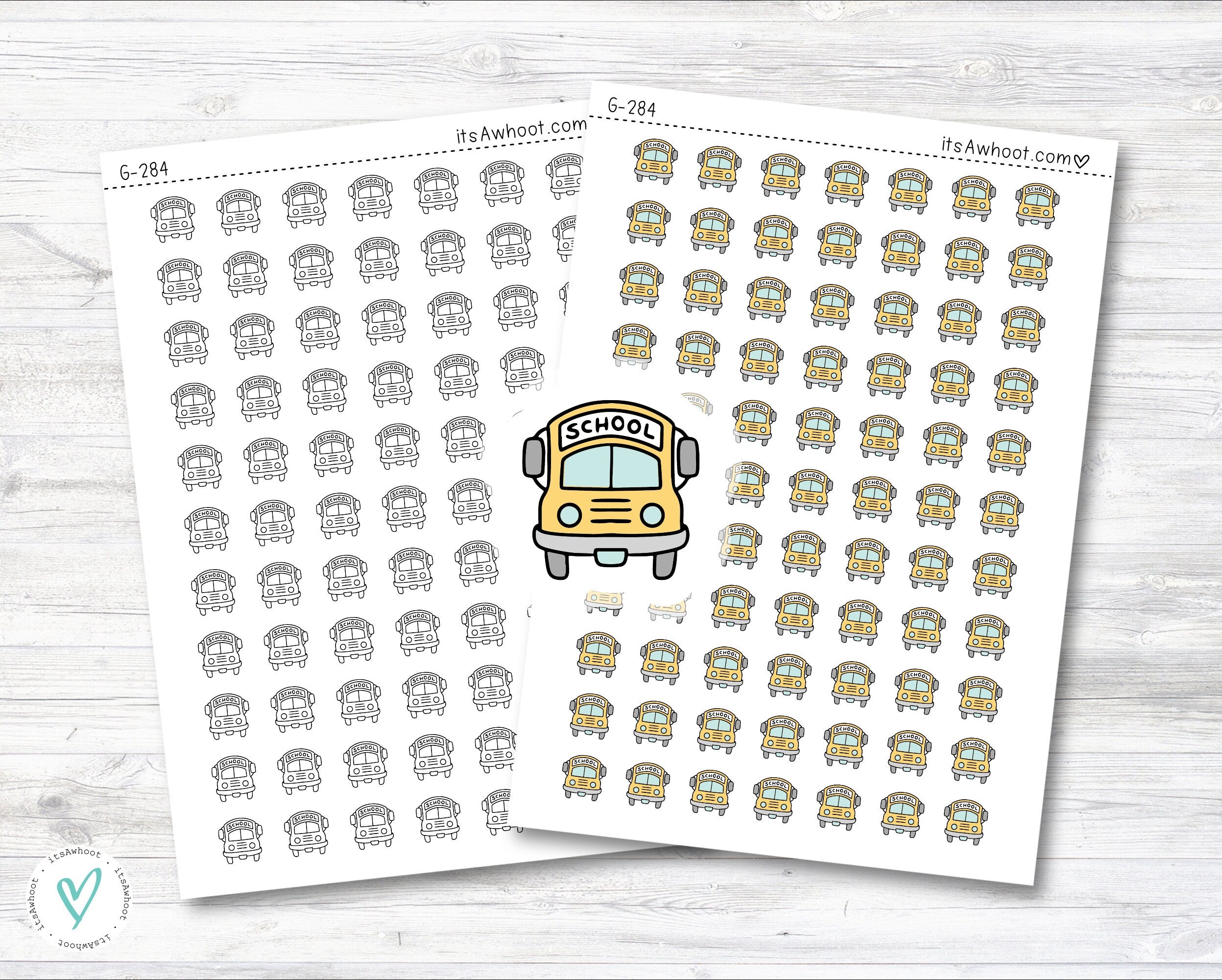 School Bus Planner Stickers, Doodle School Bus Icon Stickers (G284 ...