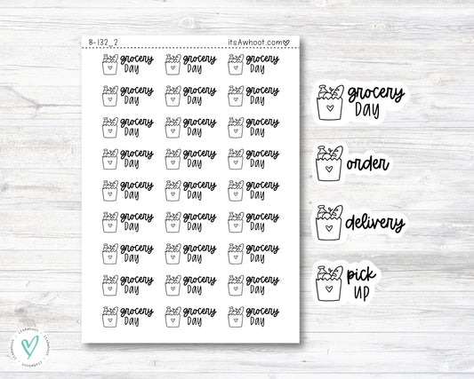 Grocery Planner Stickers, Grocery Day / Grocery Order / Grocery Pick Up / Grocery Delivery Stickers (B132_2)