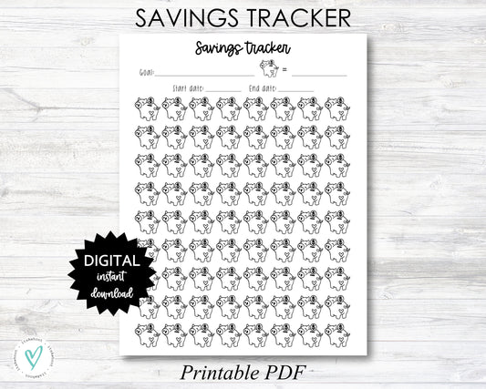 Savings Tracker Printable, Piggy Bank Savings Tracker Digital Download Planner Page - PRINTABLE (N059)