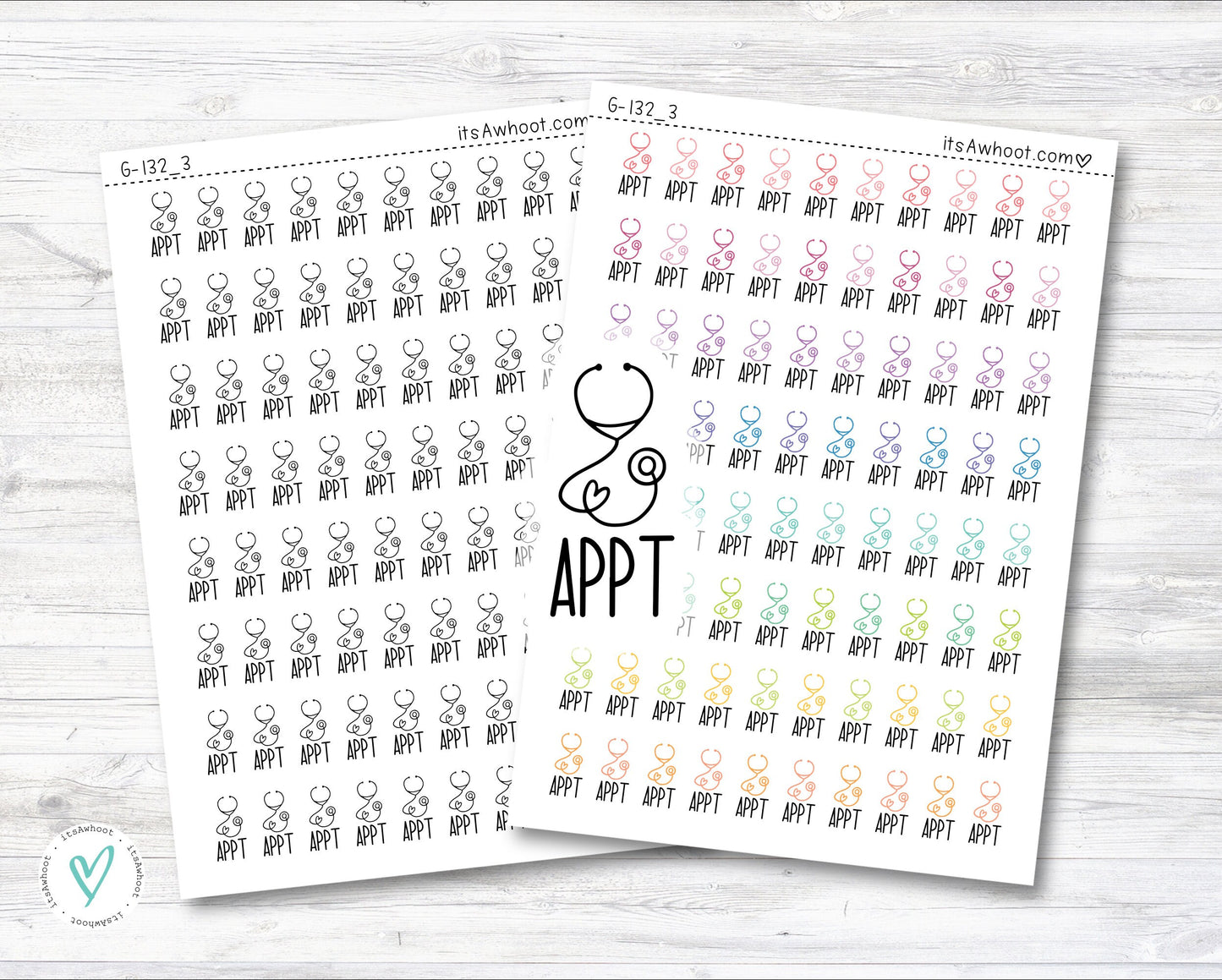 Doctor Appointment with Stethoscope Icon Sticker, Doctor Appointment with Stethoscope Doodle Planner Stickers (G132_3)